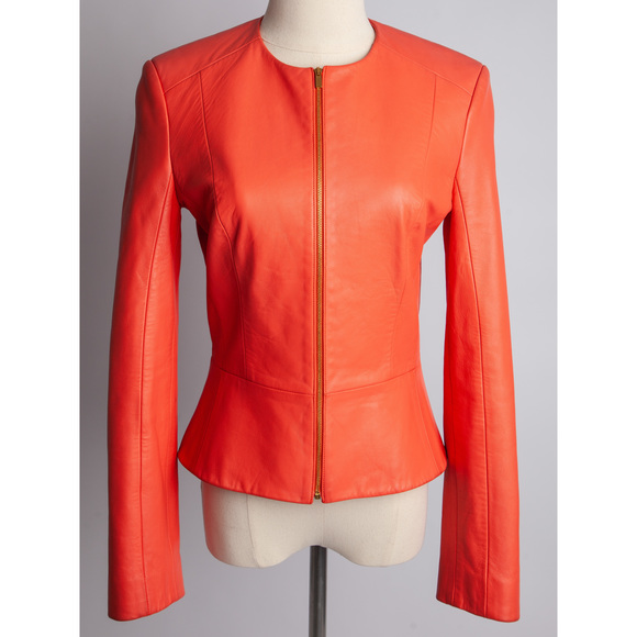 Good Michael Kors Pink Leather Jacket Size XXS Women Fitted